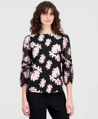 【送料無料】 アンクライン レディース シャツ トップス Plus Size Boat Neck PullOn Blouse Anne Black Multi