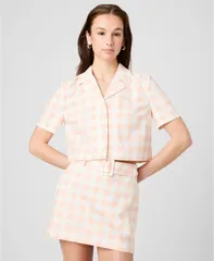 フレンチコネクション レディース トップス シャツ ギンガムチェック ギンガム French Connection Womens Collared Gingham Crop Shirt Seashelのサムネイル