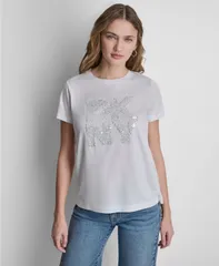 ダナキャランニューヨーク レディース トップス Tシャツ クルーネック 半袖 DKNY Jeans WomenshortSleeve Crewneck TShirt WhiteSilver Clearのサムネイル