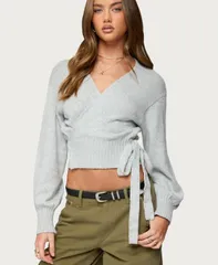 アディクテッド レディース アウター ニット・セーター カーディガン Edikted Womenstella Wrap Knit Cardigan Graymelange グレー