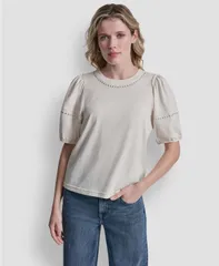 ダナキャランニューヨーク レディース トップス Tシャツ ミニ DKNY Jeans Womens Dome Studs Mini Sleeve TShirt Eggnogshiny Silver シのサムネイル