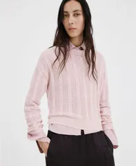 マンゴ レディース アウター ニット・セーター レース MANGO Womens Lace Pattern Knit Sweater Lightpastel Purple パープルのサムネイル