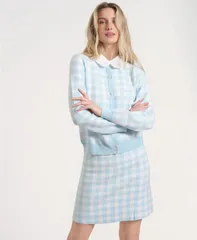 イザックミズラヒ レディース アウター ニット・セーター ギンガムチェック カーディガン 長袖 ギンガム Isaac Mizrahi Womens LongSleeve Gingham Cardigaのサムネイル