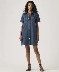リーバイス レディース トップス ワンピース 半袖 コットン デニム Levis Womens Louisa ShortSleeve Collared Cotton Denim Dress Youreのサムネイル