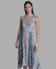 【送料無料】 ビーシビージー レディース ワンピース トップス Womens VNeck Sleeveless Midi Dress Blue Multi