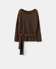 マンゴ レディース アウター ニット・セーター MANGO Womens Knit Belt Sweater Chocolate チョコレートのサムネイル