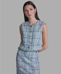 【送料無料】 ビーシビージー レディース ベスト トップス Womens ButtonFront Cropped Tweed Vest Light French Sky