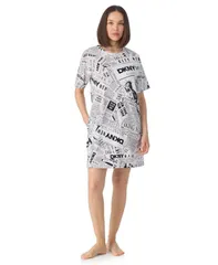 ダナ キャラン ニューヨーク レディース トップス シャツ 半袖 DKNY Womensleepwear ShortSleeve PullOn Sleepshirt White black ホワイトのサムネイル