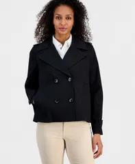 ロンドンフォグ レディース アウター ジャケット・ブルゾン プチ コート London Fog Petite Short DoubleBreasted Trench Coat BLACK ブラックのサムネイル