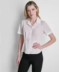 ダナ キャラン ニューヨーク レディース トップス シャツ 半袖 ブラウス DKNY WomenshortSleeve ButtonFront Blouse White ホワイトのサムネイル