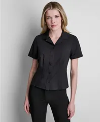 ダナ キャラン ニューヨーク レディース トップス シャツ 半袖 ブラウス DKNY WomenshortSleeve ButtonFront Blouse Black ブラックのサムネイル