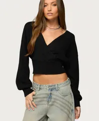 【送料無料】 アディクテッド レディース ニット・セーター アウター Womens Lillia V Neck Wrap Sweater Black