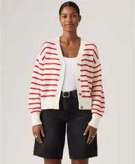 リーバイス レディース アウター ニット・セーター カーディガン Levis Womensnowflake Standard Fit Cardigan Susanne Stripe Tofu ストライのサムネイル
