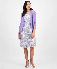 コネクテッド レディース トップス ワンピース フラワー柄 フラワー ジャケット Connected Womens 2Pc OpenFront Jacket Floral Dresset Orchid