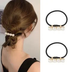 おしゃれ 飾り付き 上品 ヘアアクセサリー シンプル レディース 4連パール 大人 2個セット 結婚式 パール 韓国風 ヘアゴム