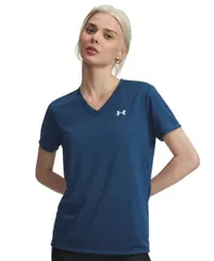 アンダーアーマー レディース トップス シャツ Vネック 半袖 Under Armour Womens Tech VNeck ShortSleeve Top Wham Blue White ホワイトのサムネイル