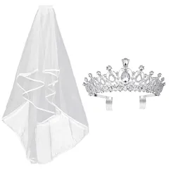 【新品】 Frcolor 王冠 ティアラ ウェディングベール ブライダル ヘッドドレス 結婚式 ヘアアクセサリー 花嫁ベール 髪飾り プレゼント 2点セット 1