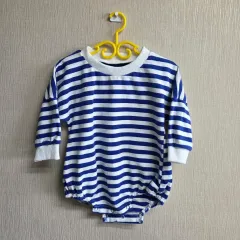 ブルー ストライプ 長袖 赤ちゃん ボディ スーツ 70
