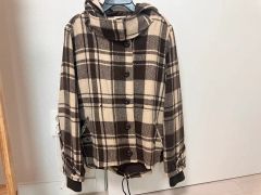 GRANCY シャーリングデザインブリーチチェックシャツ ブラック mサイズ