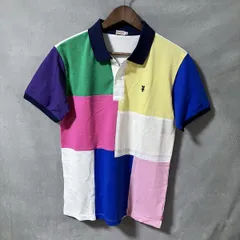 MIKI HOUSE ミキハウス 大人用 コットン 鹿の子 パッチワーク ワンポイント 半袖 マルチカラー ポロシャツ size.M 定価35,000円のサムネイル