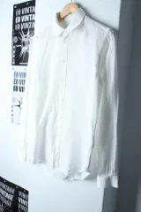 (L-XL) サンドロ シャツ 無地 白 100 麻 リネン-184ACのサムネイル