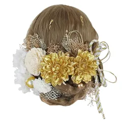 【新品】 Bud Flower バドフラワー 髪飾り ダリア ドライフラワー 成人式 卒業式 水引 金箔 和装 振袖 袴 ヘッドドレス 結婚式 七五三 アクセサリー hair-1C(ゴールド) 0