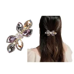 【新品】 中サイズ ヘアクリップ 高級 ジルコン＆クリスタル リボン花モチーフ バレッタ おしゃれ 髪飾り ビジュー ヘアアクセサリー 入学式 卒業式 結婚式 成人式 冠婚葬祭 誕生日 記念日 母の日 クリスマス 女性・お母様へのプレゼント ギフトケース付 0