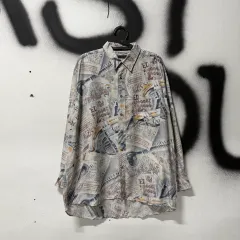 VTG ヴィンテージ 100%シルク アート パータン ONE ポケット 長袖 シャツ