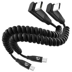 【新品】 USB Type-C ケーブル短い【0.3m-1m/2本セット】直角L 型コイル型 伸びる USB-C to USB-C 3.2 Gen2 ケーブル 20Gbps高速転送 100W 急速充電 4K 映像出力 充電ケーブル Android Auto 0