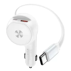 【新品】 シガーソケット 総78W 巻き取り式 65cmケーブル内蔵 PD30W QC3.0 急速充電 Type-C/USB-C/USB-A 3台同時使用 車載充電器 カーチャージャー iPhone 17 Pro Max 16 15 13 Samsung  0