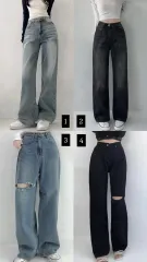 デニムパンツ セミーワイド ワイド ダメージ ウォッシュ エイブリー