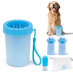 小型犬・中型犬・大型犬対応 ポータブル旅行用犬用品 犬用足洗いカップ・足洗い器｜散歩後の足洗い・足拭き・泥落とし・肉球ケア・パウケアに便利なペット用足洗いグッズ 4点セット