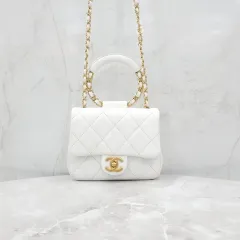 シャネル シーズン 白 トップハンドル チェーンショルダーバッグ
