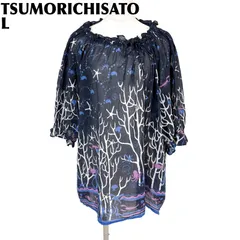 【美品】 TSUMORICHISATO シアーチュニック L ネイビー サンゴ柄のサムネイル