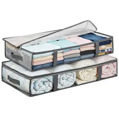 Wonninek 2個セット ベッド下収納ボックス 衣類収納 洋服 収納ケース 収納ボックス 収納袋 衣装ケース クローゼット ベッド下 スリム グレー 隙間収納