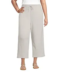 ランズエンド レディース ボトムス カジュアルパンツ ワイドレッグ ニット Lands End Womensport Knit Elastic Waist Wide Leg Cropants Light stone ストーン