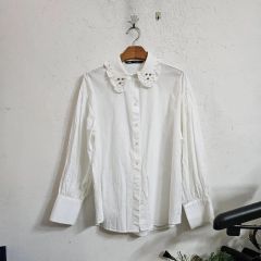 ZARA ザラ♡パール付きブラウス パフスリーブ ブラウス L ミント 