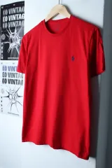 (S-M) ポロラルフローレン 半袖 Tシャツ レッド 無地 ポニー-18586
