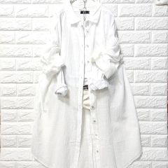 お値下げ】45rpm ブラウン ドット柄 コットン 七分袖 バンドカラー 