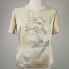 新品ネネットNe-netベージュ花柄フリンジラメジャガードフレアブラウス 