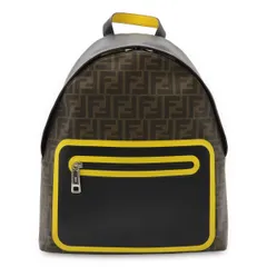 FENDI フェンディ ズッカ柄 バックパック リュックサック PVC レザー カーキブラウン ブラック 黒 イエロー 黄色 シルバー金具 7VZ042のサムネイル