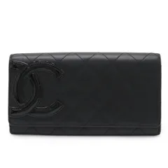 CHANEL シャネル カンボンライン ココマーク 2つ折長財布 二つ折り長財布 ソフトカーフ レザー エナメル ブラック 黒 ピンク A50077
