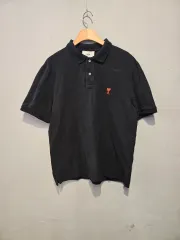アミ スモール ハート ブラック 半袖 ポロTシャツ