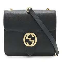 GUCCI グッチ インターロッキングG チェーンバッグ ショルダーバッグ 斜め掛け レザー ブラック 黒 ゴールド金具 アウトレット品 510304