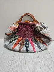 ハンドメイド パッチワーク キルト バッグ トートバッグ ウッド ハンドル