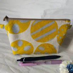 訳アリ【ハンドメイド】　マルチポーチ　内ポケットあり　れんこん　からし色　C018