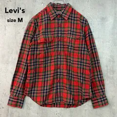 Levi's リーバイス M ネルシャツ 長袖 シャツ トップス ウェア レッド チェック柄 赤色 タータンチェック フランネル コットン 綿 100% PCL16T 古着 カジュアル 定番 王道 アメカジ ワークシャツ 胸ポケット ★ ◇■ ★ ◆■