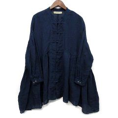 FLAX リネン コート ブラック 黒 スタンドカラー ヘンプ ロングシャツ 
