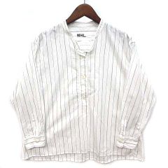 MHL. エムエイチエル バンドカラー ストライプシャツ ノーカラー