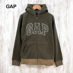 GAP ギャップ ビッグロゴ ジップアップ フリース パーカー カーキ y2k